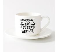 Coffee Cups with Handle Workout Eat Sleep Repeat Teenager （6oz/175ml） for Coffee, Soup, Tea, Milk, Latte, hot Cocoa, Ladies, Men，Sets Tea Cup with Saucers (White)