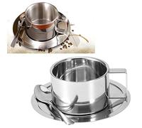 Coffee Cups with Saucers and Spoons, Stainless Steel Cup of Thermal Mug Double -Walled Insulating Cup Thermotass Set for Latte Cappuccino Coffee