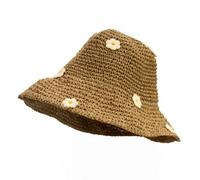 Coffee Daisy Floppy Straw Sun Hat Wide Brim