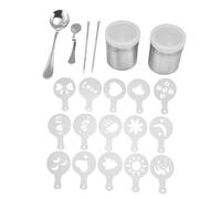 Coffee Decorating Stencils Set with Stainless Steel Latte Art Pen, 15 - Piece Coffee Carving Pen Kit Including Powder Shaker and Spoons for Baristas and Home Use