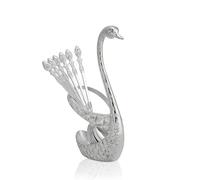 Coffee Dessert Spoon Set with Holder, Zinc Alloy Swan Shape Holder and 6 Piece Stainless Steel Coffee Spoon, Dinnerware Fruit Flatware Swan Base Holder Organizer for Coffee, Fruit, Dessert, Stirring