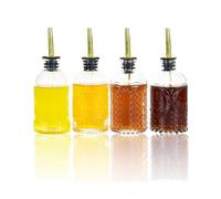 Coffee Dispenser Bottles Set 4 Pcs, 7oz/200ml Bar Accessories with Metal Pour Spout, Simple Syrup Bottles for Coffee Syrups, Honey, Condiments, Olive Oil, with Label, Funnel, Cork, Brush