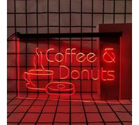 Coffee Donuts Neon Sign for Wall Decor, USB Powered Dimmable LED Neon Lights for Cafe Dessert Shop Fast Food Restaurants Party,Red,60x40cm
