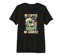 Coffee Drinking Alien Retro Vintage No Coffee No Workee Premium T-Shirt