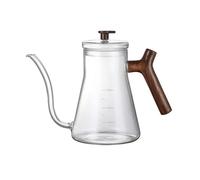 Coffee Drip Kettles 800ML Large Capacity Transparent Glass Coffee Hand Brewing Kettle Hot Water Long Spout Pot with Lid Wooden Handle Teapot