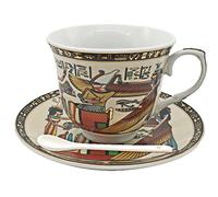 Coffee Espresso Cups and Saucers Set Egyptian Golden Ceramic Cup Espresso shot Cup, Demitasse Cup 3.4oz/100ml Tea Cup Set Porcelain Gift for Birthday Family Friends (Beige and Gold)