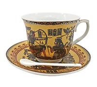 Coffee Espresso Cups and Saucers Set Egyptian Golden Ceramic Espresso shot Cup, Demitasse Cup 3.4oz/100ml Tea Cup Set Porcelain Gift for Birthday Family Friends (Black and Gold)