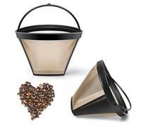 Coffee Filter,2PCS Universal Permanent Coffee Filter Washable with Handle Coffee Filters Fine Net,Golden