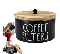 Coffee Filter Container - Wooden Storage Tin in Country House Style with Lid, Storage for Coffee Filter - For Preparation Storage Camping Travel