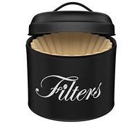 Coffee Filter Holder, Black Basket Coffee Filter Storage with Lid, Round Coffee Filter Container for Counter, Rustic Farmhouse Coffee Bar Accessories Decor (Black)
