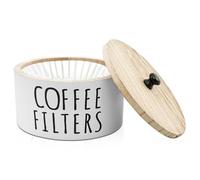 Coffee Filter Holder Wooden Storage Container with Bamboo Lid Multipurpose Coffee Filter and Pod Dispenser Sturdy Organizer Basket for Countertop Bar Decor Farmhouse Rustic Style for Home Use(white)