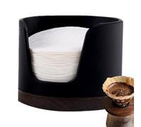 Coffee Filter Storage Container - Round Espresso Paper Filter Holder, Aluminium and Black Walnut Design, Dustproof Lid | Portable Dispenser for Coffee Bar, Kitchen Counter, Hot