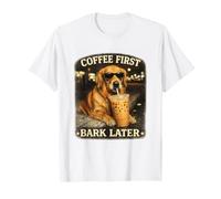 Coffee First Bark Later Funny Golden Retriever Design T-Shirt