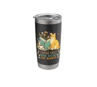 Coffee First Book Second Cat Always Reading Library Cat Love Stainless Steel Insulated Tumbler