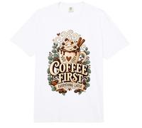 Coffee First Everything Later Cozy Caffeine Humor Floral Comfort Colors Adult Heavyweight T-Shirt