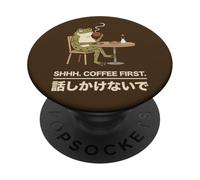 Coffee First Frog Introvert Japanese Art Cartoon PopSockets Adhesive PopGrip