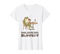 Coffee First Frog Introvert Japanese Art Value Graphic T-Shirt, Women, White, S