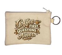 Coffee First No Questions Asked Key Chain Coin Purse Beige