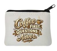 Coffee First No Questions Asked Neoprene Coin Purse Pouch 10x11cm White