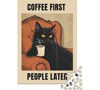 Coffee First, People Later Cat Art 1000 Piece Jigsaw Puzzle, 70x50cm/1000pcs, for Adults, Quiet Home Activity, Focused Puzzle Time And Time at Home