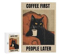 Coffee First, People Later Cat Art Jigsaw Puzzle, 300 PCS, Indoor Activity for The Home, Classic Jigsaw Entertainment for The Home, for Family Fun