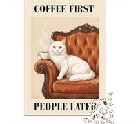 Coffee First People Later Cat Poster 1000 Piece Jigsaw Puzzle, 70x50cm/1000pcs, for Adults, New Year Hobby, Relaxing Home Time And A Calmer Routine