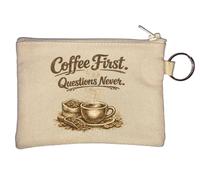 Coffee First Questions Never Motivational Quote Key Chain Coin Purse Beige