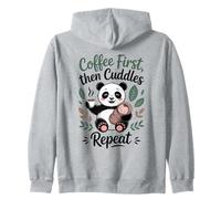 Coffee First Then Cuddles Repeat Panda Mom New Parent Zip Hoodie