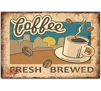 Coffee Fresh Brewed Metal Signs Vintage Room Decor Aesthetic Wall Art Tin Sign for Garage Bathroom Room 8x12 inch