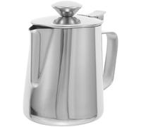 Coffee Frothing Pitcher Silver 350ml with Lid, Stainless Steel | Spout for Easy Latte Art, Single-cup Capacity, Simple Delicate Design, Home Use for Cappuccino Preparation