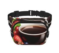 Coffee fruit and chocolate Square double - layer fanny pack with adjustable shoulder strap - travelling fanny pack - perfect for outdoor sports, Black, One Size