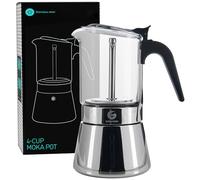 Coffee Gator 4 Cup Moka Pot, 200ml Stovetop Espresso Maker for Italian Coffee, Transparent Glass & Stainless Steel Design, Silver