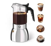 Coffee Gator 9 Cup Moka Pot, 450ml Stovetop Espresso Maker for Italian Coffee, Transparent Glass & Stainless Steel Design, Silver