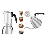 Coffee Gator 9 Cup Moka Pot - Gooseneck Kettle - 1.2 Litre Built-in Thermometer