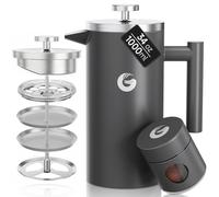 Coffee Gator Cafetiere 2-4 Cups, 1 L French Press Coffee Maker plus Travel Jar Canister, Double Walled Insulated Stainless Steel, Portable Hot Cold Brew Teapot for Home Office Kitchen Camping Outdoor