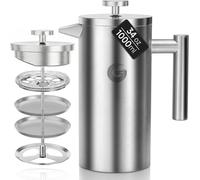 Coffee Gator Cafetiere French Press, Double Walled Insulated Coffee Press with Stainless Steel Filter, Hot Cold Brew Tea Maker, 1 Liter (4-8 Cups)