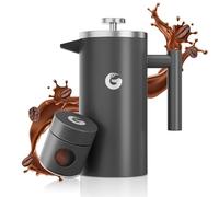 Coffee Gator Cafetiere 2-4 Cups, 1 L French Press Coffee Maker plus Travel Jar Canister, Double Walled Insulated Stainless Steel, Portable Hot Cold Brew Teapot for Home Office Kitchen Camping Outdoor