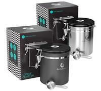 Coffee Gator Coffee Canister Airtight 1300 mL 2 Pack, Stainless Steel Kitchen Food Storage Container with Date Tracker, CO2 Valve, Scoop for Grounds Coffee, Beans,Tea, Sugar, Flour, Snacks