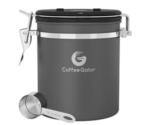 Coffee Gator Coffee Canister Airtight 1300 mL, Stainless Steel Kitchen Food Storage Container with Date Tracker, CO2 Valve, Scoop for Grounds Coffee, Beans,Tea, Sugar, Flour, Snacks