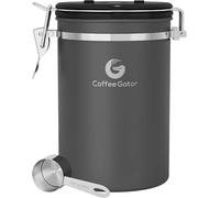 Coffee Gator Stainless Steel Container - with CO2-Release Valve, Magnetic Scoop Attachment and Bag-Saver Clip - Holds 645g Beans - 1.9l Litre Capacity