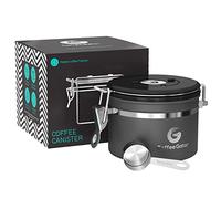 Coffee Gator Coffee Storage - 325ml Small Stainless Steel Tea and Sugar Containers - Canisters w/Date-Tracker, CO2 Valve for Freshness & Scoop - Gray