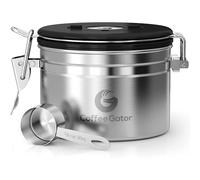 Coffee Gator Coffee Canister Airtight 900 mL, Stainless Steel Kitchen Food Storage Container with Date Tracker, CO2 Valve, Scoop for Grounds Coffee, Beans,Tea, Sugar, Flour, Snacks