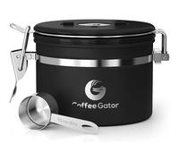 Coffee Gator Coffee Canister Airtight 900 mL, Stainless Steel Kitchen Food Storage Container with Date Tracker, CO2 Valve, Scoop for Grounds Coffee, Beans,Tea, Sugar, Flour, Snacks