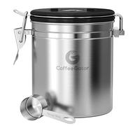 Coffee Gator Coffee Canister 480 ml, Airtight Stainless Steel Kitchen Food Storage Container with Date Tracker & Scoop for Coffee Powder, Beans, Tea, Sugar, Flour