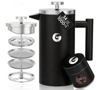 Coffee Gator French Press Coffee Maker- Insulated, Stainless Steel Manual Coffee Makers For Home, Camping w/Travel Canister- Presses 4 Cup Serving (Black)
