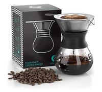 Coffee Gator Pour Over Coffee Maker - 10.5 oz/300 ml, High Heat Borosilicate Glass Carafe with Reusable Stainless Steel Filter, Drip Coffee Brewer Set, Clear