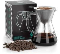 Coffee Gator Pour Over Coffee Maker - 14 oz/400 ml, High Heat Borosilicate Glass Carafe with Reusable Stainless Steel Filter, Drip Coffee Brewer Set, Clear