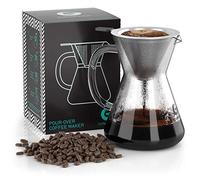 Coffee Gator Spout Coffee Maker - 14oz High Heat Borosilicate Glass with Reusable Stainless Steel Filter, Drip Coffee Infuser Jug, 14 oz, Clear
