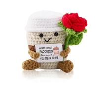 Coffee Gifts - Handmade Crochet Coffee Cup Plush Set, Heartwarming Pocket Hug Gift with Inspirational Card, Crochet Items, Funny Handmade Crochets Cup for Lovers Women Friends, Valentine's Day Gifts