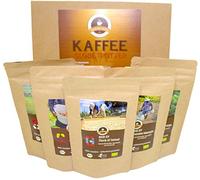 Coffee Globetrotter - Bio-Box (Organic) Whole Bean - for Coffee Grinder, Hand Grinder, Bean - to - Cup Machine - 5 Times 100g Rarities Top Coffee - Five Types of Coffee from Organic Farming